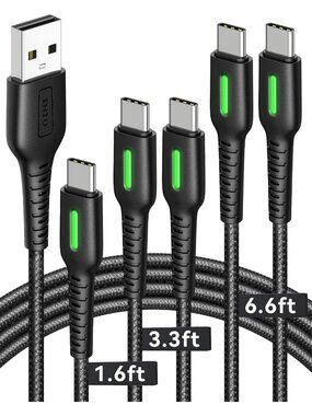 Fast Charging USB-C Cable 5-Pack, Nylon Braided, 1.6/3.3/6.6 ft, Type C Charger